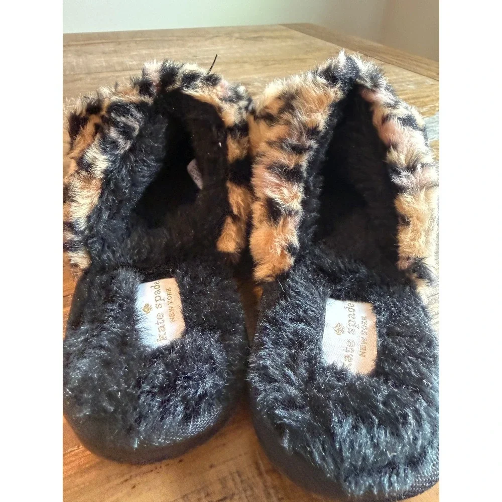 Kate Spade Belindy Leopard Faux Fur Cat Ear Slippers‎ Kids B7 US 7 Girl Cheetah